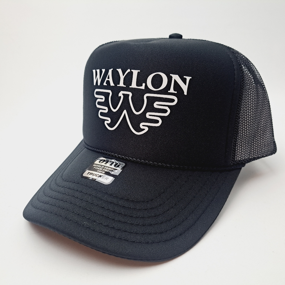Waylon Jennings Foam Trucker Mesh Snapback Black Hat Cap - Picture 2 of 4